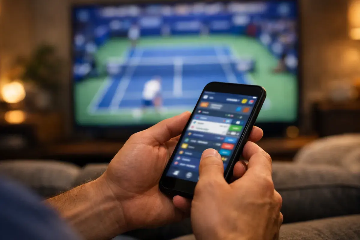 Parieur suivant un match de tennis sur mobile