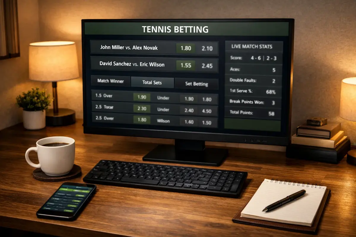 Écran d'ordinateur affichant une interface de paris sportifs tennis