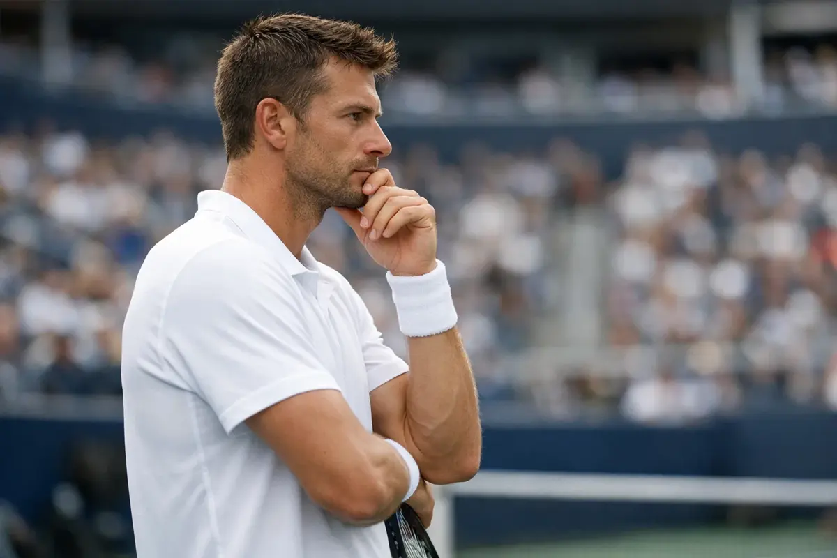 Joueur de tennis professionnel analysant le match