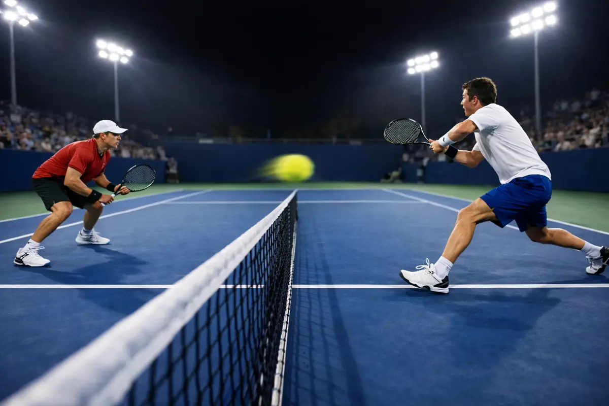 Match de tennis intense avec échange de balles