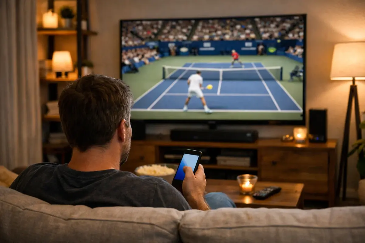 Fan de tennis suivant plusieurs matchs simultanément