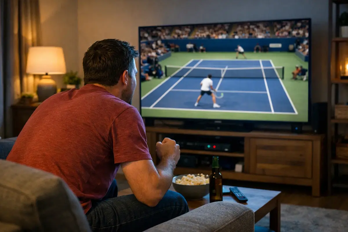 Fan regardant un match de tennis en direct