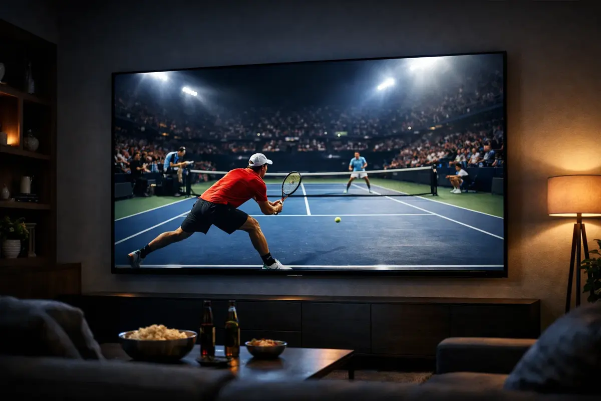 Match de tennis en direct sur grand écran