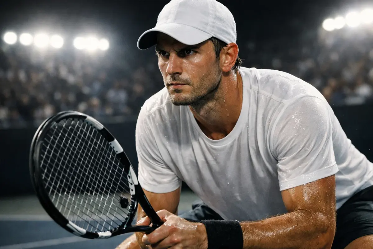 Joueur de tennis montrant sa détermination sur le court