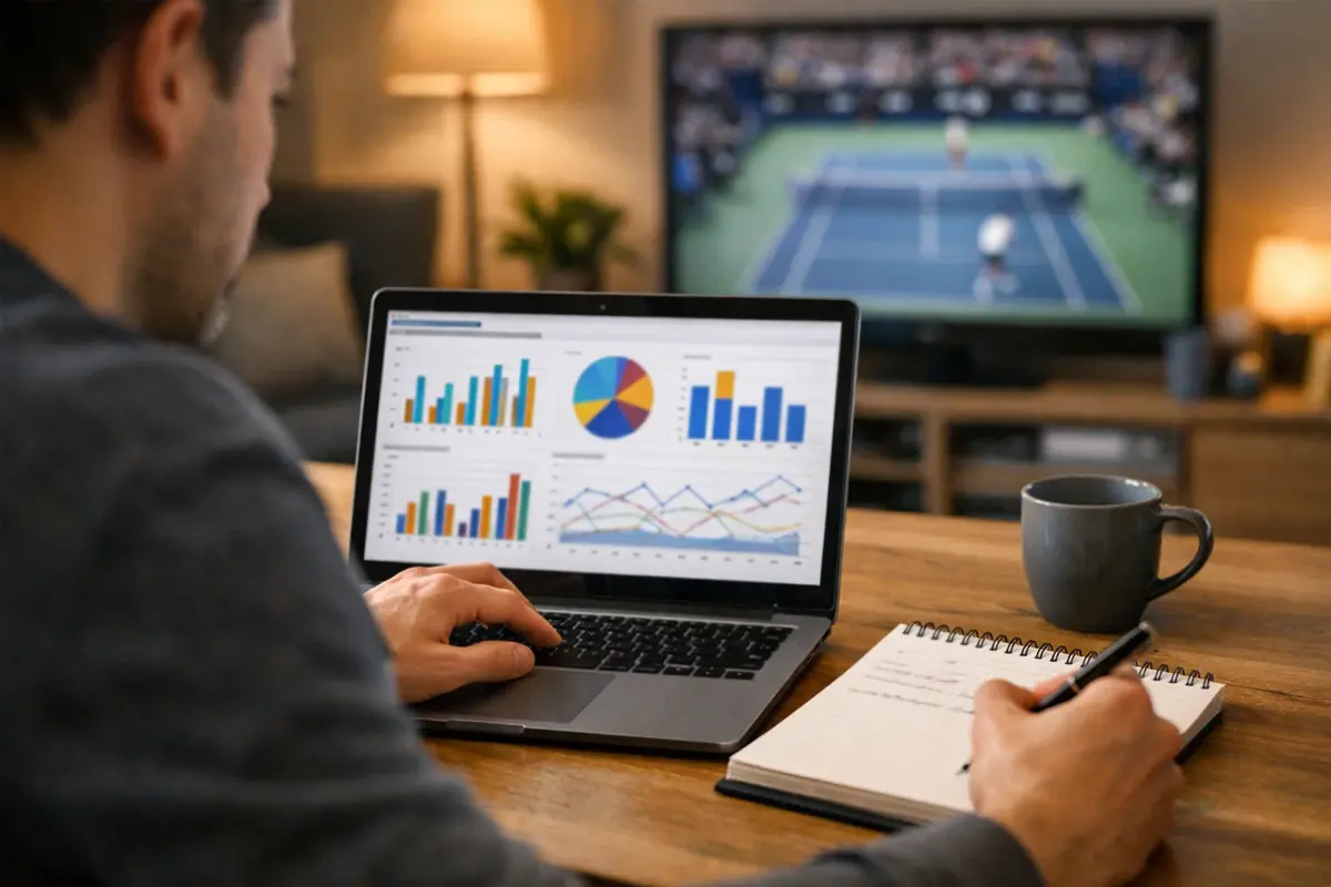 Parieur analysant des statistiques de tennis