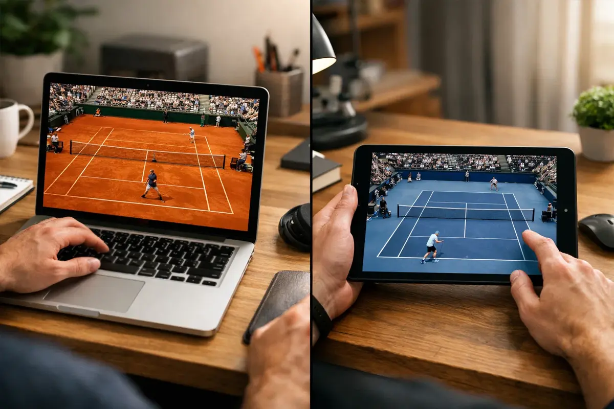 Fan regardant plusieurs matchs de tennis en streaming